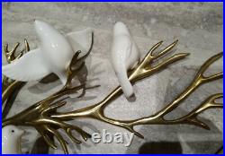 BIJAN 1980 Brass Tree Porcelain Birds Tree Wall Sculpture signed VERY RARE