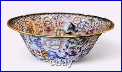 Beautiful Chinese Brass Cloisonne Bowl Bird & Flowers VERY LARGE Rare Size Mint