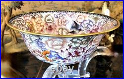 Beautiful Chinese Brass Cloisonne Bowl Bird & Flowers VERY LARGE Rare Size Mint