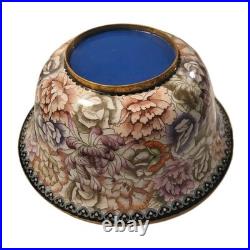 Beautiful Chinese Brass Cloisonne Bowl Bird & Flowers VERY LARGE Rare Size Mint