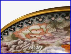 Beautiful Chinese Brass Cloisonne Bowl Bird & Flowers VERY LARGE Rare Size Mint