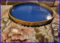 Beautiful Chinese Brass Cloisonne Bowl Bird & Flowers VERY LARGE Rare Size Mint