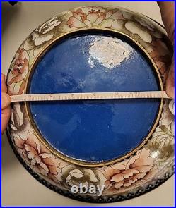 Beautiful Chinese Brass Cloisonne Bowl Bird & Flowers VERY LARGE Rare Size Mint