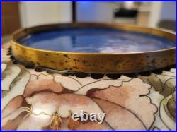 Beautiful Chinese Brass Cloisonne Bowl Bird & Flowers VERY LARGE Rare Size Mint