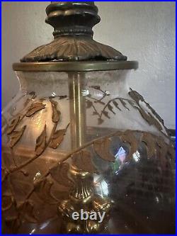 Beautiful Vintage Antique Victorian Blown Glass Lamp 39 Brass Cherubs Very Rare