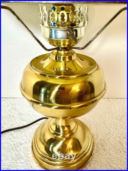 Beautiful Vintage GWTW Brass Electric Lamp with Very Rare Tan-O-Shay Glass Shade