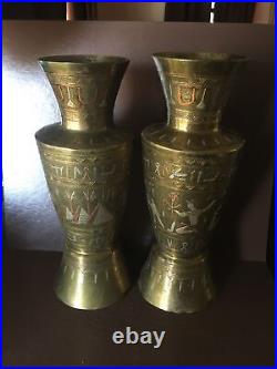 Beautiful vintage egyption brass&silver inlay vases/ Very Rare