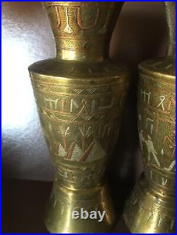 Beautiful vintage egyption brass&silver inlay vases/ Very Rare