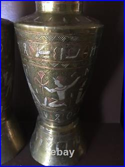 Beautiful vintage egyption brass&silver inlay vases/ Very Rare