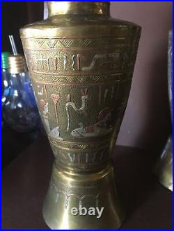 Beautiful vintage egyption brass&silver inlay vases/ Very Rare