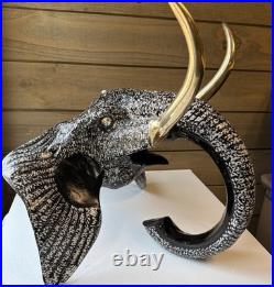 Big Heavy Brass Elephant Head Hand Painted RARE Sculpture Very Heavy