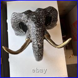 Big Heavy Brass Elephant Head Hand Painted RARE Sculpture Very Heavy