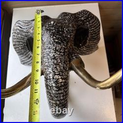 Big Heavy Brass Elephant Head Hand Painted RARE Sculpture Very Heavy