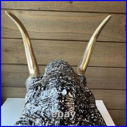 Big Heavy Brass Elephant Head Hand Painted RARE Sculpture Very Heavy