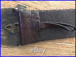 Bn Ralph Lauren Brass Bear Buckle Vintage Leather Belt Very Rare Size 42/44
