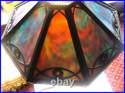 Bradley & Hubbard Brass Lamp Base & VERY RARE Marano Signed Stained Glass 21H