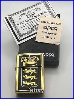 Brand New 1994 ZIPPO Lighter Very Rare RICHARD THE LION HEART Emblem Solid Brass