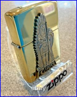 Brand New 1996 ZIPPO Lighter Very Rare INDIAN CIGAR TRADER Emblem Solid Brass