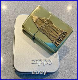 Brand New 1996 ZIPPO Lighter Very Rare INDIAN CIGAR TRADER Emblem Solid Brass