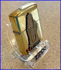 Brand New 1996 ZIPPO Lighter Very Rare INDIAN CIGAR TRADER Emblem Solid Brass