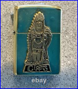 Brand New 1996 ZIPPO Lighter Very Rare INDIAN CIGAR TRADER Emblem Solid Brass