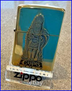 Brand New 1996 ZIPPO Lighter Very Rare INDIAN CIGAR TRADER Emblem Solid Brass