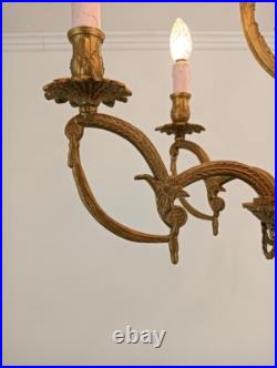 Brass Chandelier Marble Cupid Putti on swing 6 lights arm vintage very rare