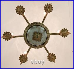 Brass Chandelier Marble Cupid Putti on swing 6 lights arm vintage very rare
