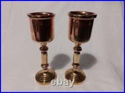 Brass & Copper Antique Goblets Rare Very Heavy Gauge Pair Ceremonial Cups