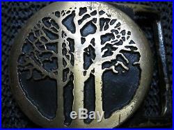 Brass Hippie Trees Belt Buckle! Vintage! Very Rare! Colonial Leather! Tech Ether