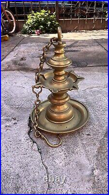 Brass Solid Heavy Antique Indian Hanging oil lamp Very Rare