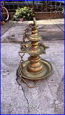 Brass Solid Heavy Antique Indian Hanging oil lamp Very Rare
