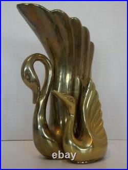 Brass Swan Vase Duo Very Heavy Cute Rare Made in Korea Excellent Used Condition