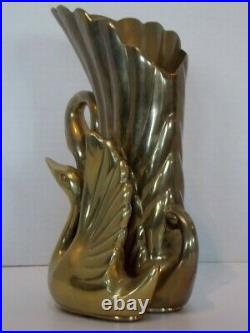 Brass Swan Vase Duo Very Heavy Cute Rare Made in Korea Excellent Used Condition