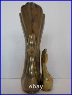 Brass Swan Vase Duo Very Heavy Cute Rare Made in Korea Excellent Used Condition