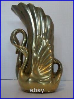 Brass Swan Vase Duo Very Heavy Cute Rare Made in Korea Excellent Used Condition