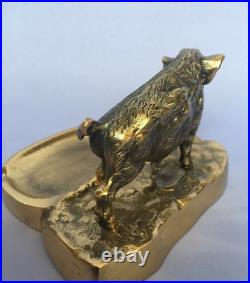 Brass ashtray, Boar, antique design, rare, very detailed item, collectable