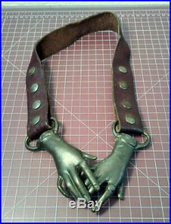 C. 1970 Surrealist Antique Brass Clasping Hands Belt Very Rare