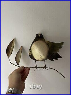 C. JERE Brass Owl On Branch Wall Sculpture SIGNED 1971 VERY RARE Brutalist