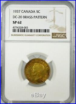Canada 1937 5 Cents Pattern Off Metal Strike in Brass NGC SP62 Very Rare