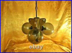 Ceiling pendant light, Mid Century Modern, opaline glass, brass, very rare