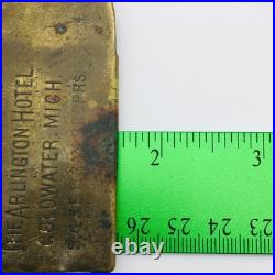 Coldwater Michigan Arlington Hotel Antique Brass Baggage Tag 1905 Era Very Rare