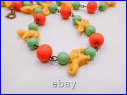 Czech Art Deco Glass Necklace Elephant Beaded Colorful Handmade Very Rare READ