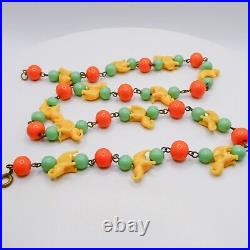 Czech Art Deco Glass Necklace Elephant Beaded Colorful Handmade Very Rare READ