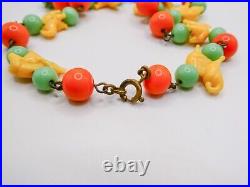 Czech Art Deco Glass Necklace Elephant Beaded Colorful Handmade Very Rare READ