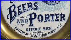 Detroit, Mich. Goebel's Beers & Porter brass tray with porcelain insert VERY RARE