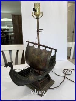 EDWARD AAGAARD VERY RARE Viking Ship LAMP Iron Art Copenhagen Denmark 16x20