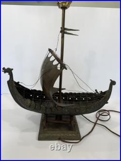 EDWARD AAGAARD VERY RARE Viking Ship LAMP Iron Art Copenhagen Denmark 16x20