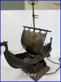 EDWARD AAGAARD VERY RARE Viking Ship LAMP Iron Art Copenhagen Denmark 16x20