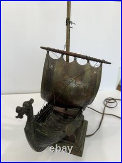 EDWARD AAGAARD VERY RARE Viking Ship LAMP Iron Art Copenhagen Denmark 16x20
